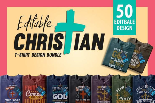 50 Editable Christian Tshirt Design Bundle