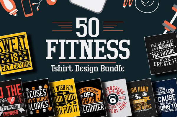 50 Editbale Fitness Tshirt Design Bundle