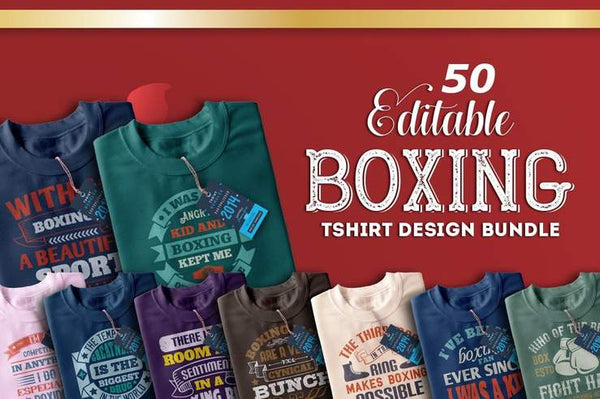 50 Editable Boxing Tshirt Design Bundle